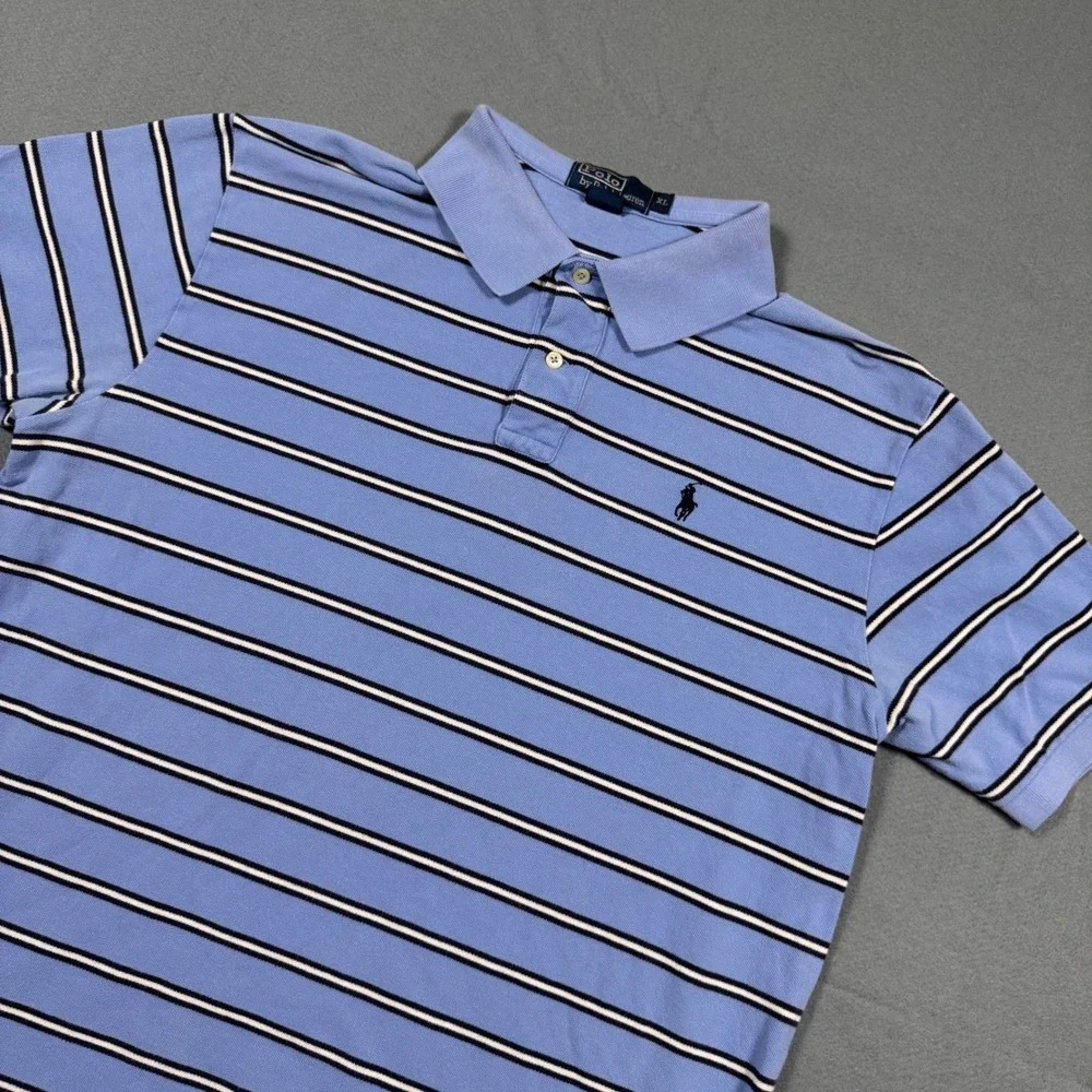 Polo Ralph Lauren Mens XL Blue Striped Short Sleeve Cotton Pique Polo Shirt